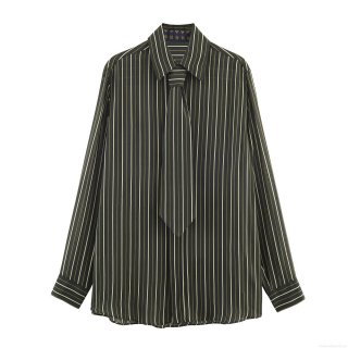 Women's Retro Striped Long Sleeve Shirt With Tie Chic Polyester Vertical Stripe Blouse Top For Work Party Office Retro Neutral Style