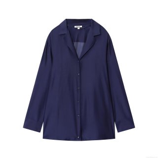 Women's Solid Color Satin Blouse Shirt Long Sleeve Lapel Single Breasted Loose Fit Top for Streetwear Commuting Office Spring Autumn