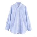 Women's Casual Gingham Plaid Long Sleeve Shirt Polo Collar Single Breasted Loose Fit Polyester Cotton Blend Blouse For Daily Commute Street Style