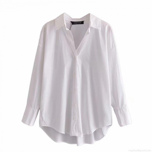 Women's Casual Long Sleeve 100% Cotton Shirt Loose Fit Boyfriend Style Single Breasted Blouse Solid Color Stripe Lapel Top For Daily Commute Office