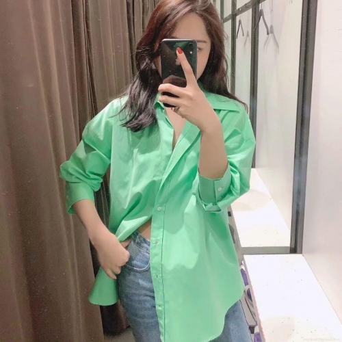 Women's Casual Loose Long Sleeve Button Down Shirt Polyester Lapel Collar Blouse Commuter Fashion Top for Women