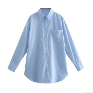 Women's Loose Oversized Shirt Jacket Casual Cotton Blend Long Sleeve Button Down Blouse Top With Front Pocket Solid Color For Vacation Streetwear