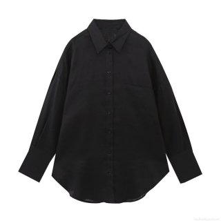 Women's Long Sleeve Button Down Shirt Turn-down Collar Solid Color Loose Fit Oversized Blouse With Chest Pocket Casual Streetwear Minimalist Y2K Style Top