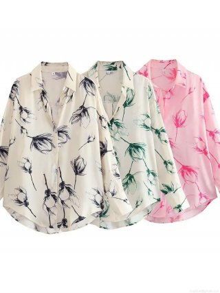 Women's Fashion Floral Print Blouse Lapel Single Breasted Long Sleeve Shirt Casual Loose Fit Polyester Top For Streetwear Daily Wear