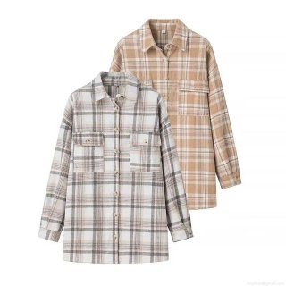Women's Winter Plaid Long Sleeve Shacket Button Down Flannel Shirt Jacket Overcoat With Pockets Casual Streetwear Outerwear For Ladies
