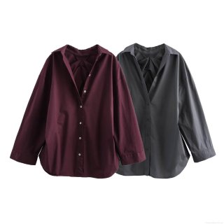 Women's Casual Long Sleeve Shirt Blouse Oversized Solid Color Back Pleated Poplin Top For Daily Streetwear Women Fashion