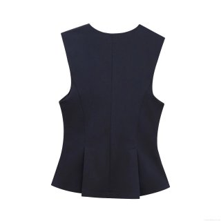 Women's Fashion Sleeveless Peplum Blouse Solid Color Round Neck Zipper Back Polyester Top Elegant Western Street Style Casual Summer Shirts For Women