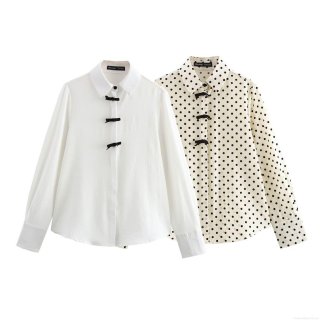Women's Vintage Polka Dot Bow Long Sleeve Blouse Elegant Turn-down Collar Polyester Shirt Casual Streetwear Tops For Party Dating Daily Women Clothing