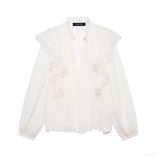 Women's V Neck Blouse Cotton Blend Polyester Chiffon Shirt With Ruffle Tiered Lace Patchwork Long Sleeve Casual Daily Streetwear Retro Style Tops