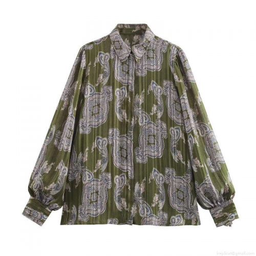 Women's European Fashion Paisley Print Long Sleeve Blouse With Gold Metallic Lurex Thread Lapel Single Breasted Loose Casual Shirt Streetwear For Spring Autumn