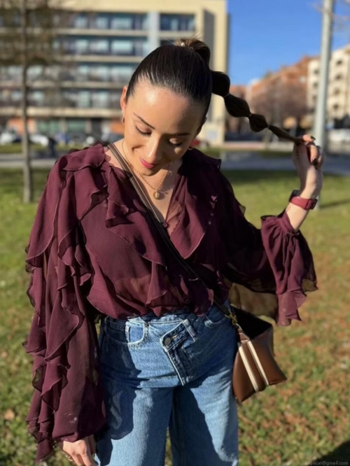 Elegant Women's Ruffle Layered Chiffon Blouse V-Neck Long Sleeve Button Down Shirt Solid Color French Vintage Style Tops for Daily Office Dating Party