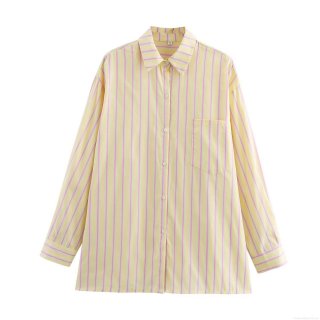 Women's Striped Long Sleeve Shirt 90% Cotton Blend Vertical Stripes Single Breasted Lapel Collar With Pocket Loose Fit Casual Daily Office Streetwear Chic Modern European Style Ladies Tops