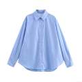 Women's Casual Chiffon Long Sleeve Shirt Solid Color Button Up Polyester Blouse Top Streetwear Style For Spring Summer Fashion Outwear