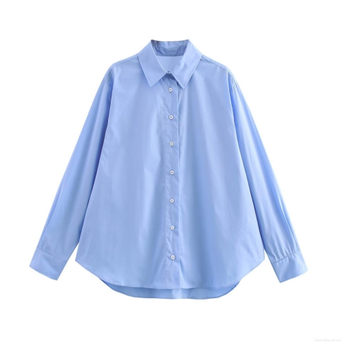 Women's Casual Chiffon Long Sleeve Shirt Solid Color Button Up Polyester Blouse Top Streetwear Style For Spring Summer Fashion Outwear