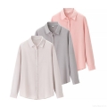 Women's Fashion Casual Lapel Loose Long Sleeve Shirt Solid Color Polyester Button Down Blouse Top for Office Daily Wear Spring Autumn