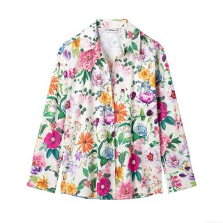 Women's Long Sleeve Floral Print Blouse Polyester Loose Fit Turn-down Collar Button Down Shirt Casual Streetwear Tops For Ladies