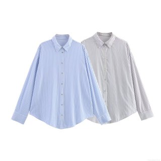 Women's Striped Satin Blouse Loose Fit Long Sleeve Button Up Shirt Casual Lapel Top For Women Spring Autumn Streetwear Outerwear