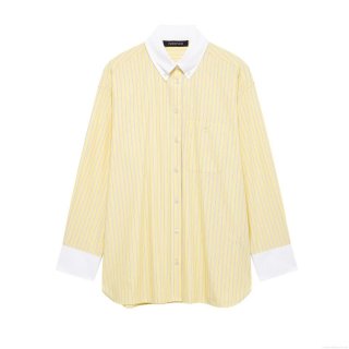 Women Striped Poplin Shirt Contrast Collar Cuffs Button Down Long Sleeve Blouse Casual Loose Daily Streetwear Fashion Tops For Women