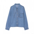 Women's Vintage Denim Shirt Long Sleeve Oversize Pointed Collar Button Down Blouse Casual Streetwear Top For Women Quality Denim Fabric