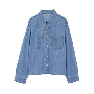 Women's Vintage Denim Shirt Long Sleeve Oversize Pointed Collar Button Down Blouse Casual Streetwear Top For Women Quality Denim Fabric