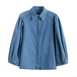 Women Western Style Loose Denim Shirt Long Sleeve Lapel Casual Solid Color Cotton Blend Button Down Blouse Streetwear Autumn Tops