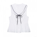 Women's Sleeveless Peplum Top Bow Tie Sailor Collar Woven Polyester Summer Blouse Preppy Style Navy Shirt For Women