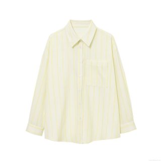 Women's Casual Vertical Stripe Shirt Polyester Lapel Long Sleeve Loose Blouse Streetwear Button Down Top With Chest Pocket For Women Spring Summer