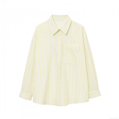 Women's Casual Vertical Stripe Shirt Polyester Lapel Long Sleeve Loose Blouse Streetwear Button Down Top With Chest Pocket For Women Spring Summer