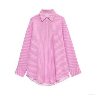 Women's Striped Long Sleeve Shirt Polyester Woven Fabric Lapel Collar Single Breasted Loose Fit Chic Streetwear Summer Casual Top For Women
