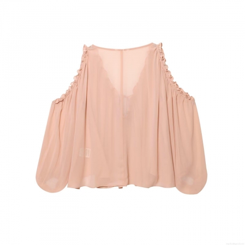 Women's Off Shoulder Ruffle Chiffon Blouse Elegant Tie Neck Lantern Sleeve Loose Polyester Shirt Top Orange Pink Summer Fashion Streetwear