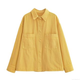 Women's Casual Solid Color Loose Long Sleeve Shirt Jacket Single Breasted Lapel Blouse With Pockets Streetwear Fashion Shacket Top