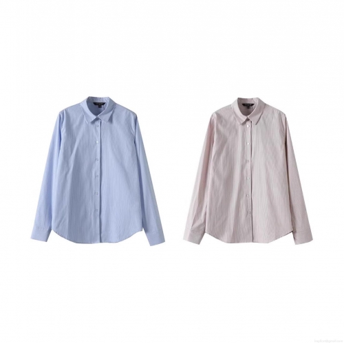 Women's Striped Long Sleeve Cotton Blend Shirt Turn-down Collar Single Breasted Casual Blouse Soft Breathable Streetwear Top For Spring Autumn