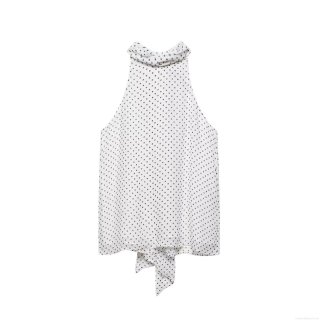 Women's Polka Dot Halter Neck Sleeveless Polyester Chiffon Top Elegant Bow Tie Summer Blouse Casual Streetwear For Ladies Lightweight Breathable