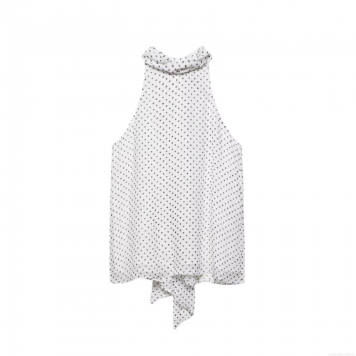 Women's Polka Dot Halter Neck Sleeveless Polyester Chiffon Top Elegant Bow Tie Summer Blouse Casual Streetwear For Ladies Lightweight Breathable