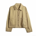 Women's Casual Twill Cotton Shirt Jacket Autumn Lapel Long Sleeve Single Breasted Shacket Big Pockets Decorative Stitching Streetwear Top For Women