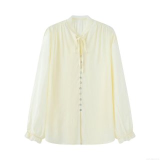 Women's Tie Neck Long Sleeve Button Up Chiffon Blouse Casual Loose Fit Office Work Shirt Elegant Solid Color Soft Polyester Top for Women Ladies