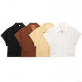 Women's Short Sleeve Turn-down Collar Zipper Shirt Jacket Casual Solid Color Polyester Summer Streetwear Chic Tops For Women