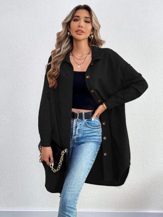 Women's Corduroy Shirt Jacket Casual Loose Long Sleeve Button Down Blouse Top Solid Color Mid-Length Outerwear Coat For Fall Winter