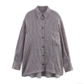 Women's Striped Button Down Shirt Long Sleeve Lapel Collar Loose Fit Casual Blouse Polyester Linen Blend Office Streetwear Tops