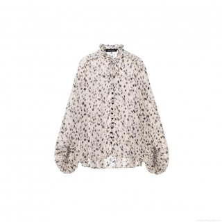 Women's Chiffon Polka Dot Blouse Ruffle Stand Collar Tie Neck Long Lantern Sleeve Shirt Loose Longline Casual Streetwear Top