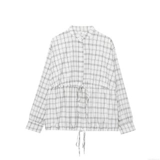 Women's Plaid Long Sleeve Shirt Polyester Blend Drawstring Waist Button Up Turn-down Collar Blouse For Daily Streetwear Casual Grey-White Grid Top