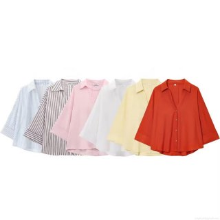 Women's Long Sleeve Button Down Blouse Casual Loose Lapel Solid Color Autumn Shirt Tops Polyester Fashion Streetwear For Ladies