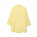Women's Casual Loose Yellow Button Up Shirt Crepe Cotton Blend Long Sleeve Roll Up Blouse With Pocket Mid Length Top For Spring Autumn Streetwear