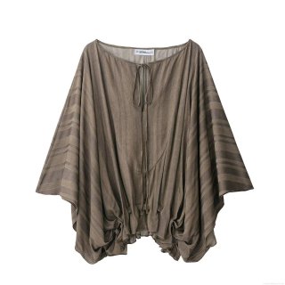 Women's Striped Batwing Sleeve Blouse 100% Polyester Pleated Tie Neck Top Autumn Casual Loose Fit Shirt For Women