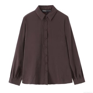 Women's European Style Lapel Long Sleeve Shirt Solid Color Single Breasted Polyester Blouse Top For Autumn Streetwear Casual Daily