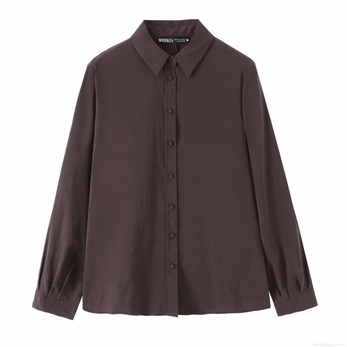 Women's European Style Lapel Long Sleeve Shirt Solid Color Single Breasted Polyester Blouse Top For Autumn Streetwear Casual Daily