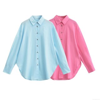 Women's Casual Cotton Long Sleeve Shirt Loose Fit Lapel Button Down Blouse Top for Autumn Streetwear Office Daily Wear