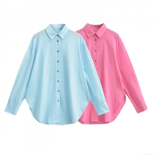 Women's Casual Cotton Long Sleeve Shirt Loose Fit Lapel Button Down Blouse Top for Autumn Streetwear Office Daily Wear