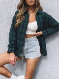 Women's Casual Plaid Long Sleeve Shirt Oversized Color Block Button Down Blouse Acetate Polyester Flannel Style Loose Top For Autumn Daily Wear