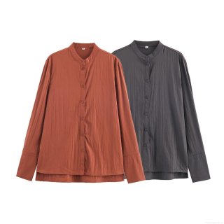 Women's European Style Solid Color Blouse Shirt Elegant Long Sleeve Turn-down Collar Button Down Polyester Blend Top For Casual Office Streetwear Autumn